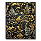 Black Gold Filigree Floral Leaf Swirls Rug