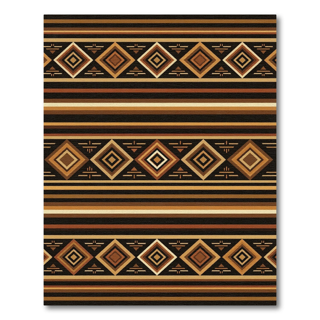 Earthy Brown Geometric Diamond Striped Tapestry Rug