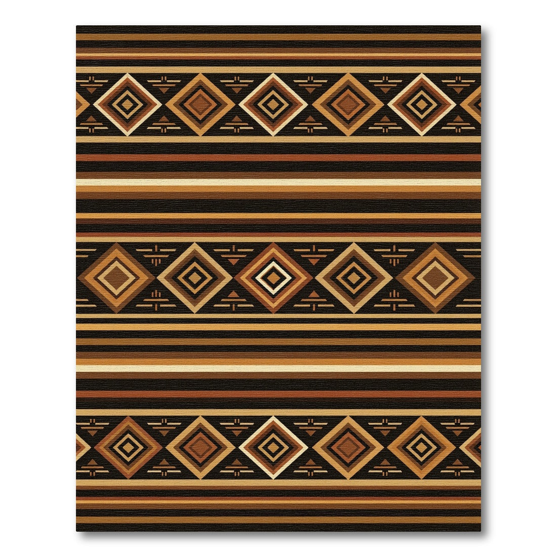 Earthy Brown Geometric Diamond Striped Tapestry Rug