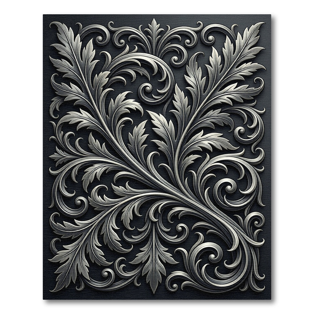 Ornate Silver Acanthus Leaf Scrollwork Rug