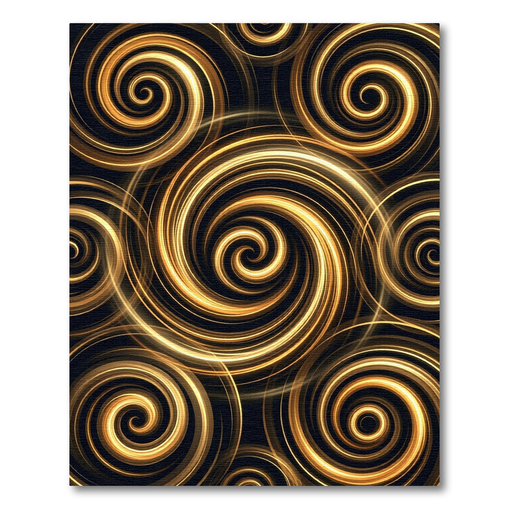 Luminous Gold Abstract Swirling Vortex Rug