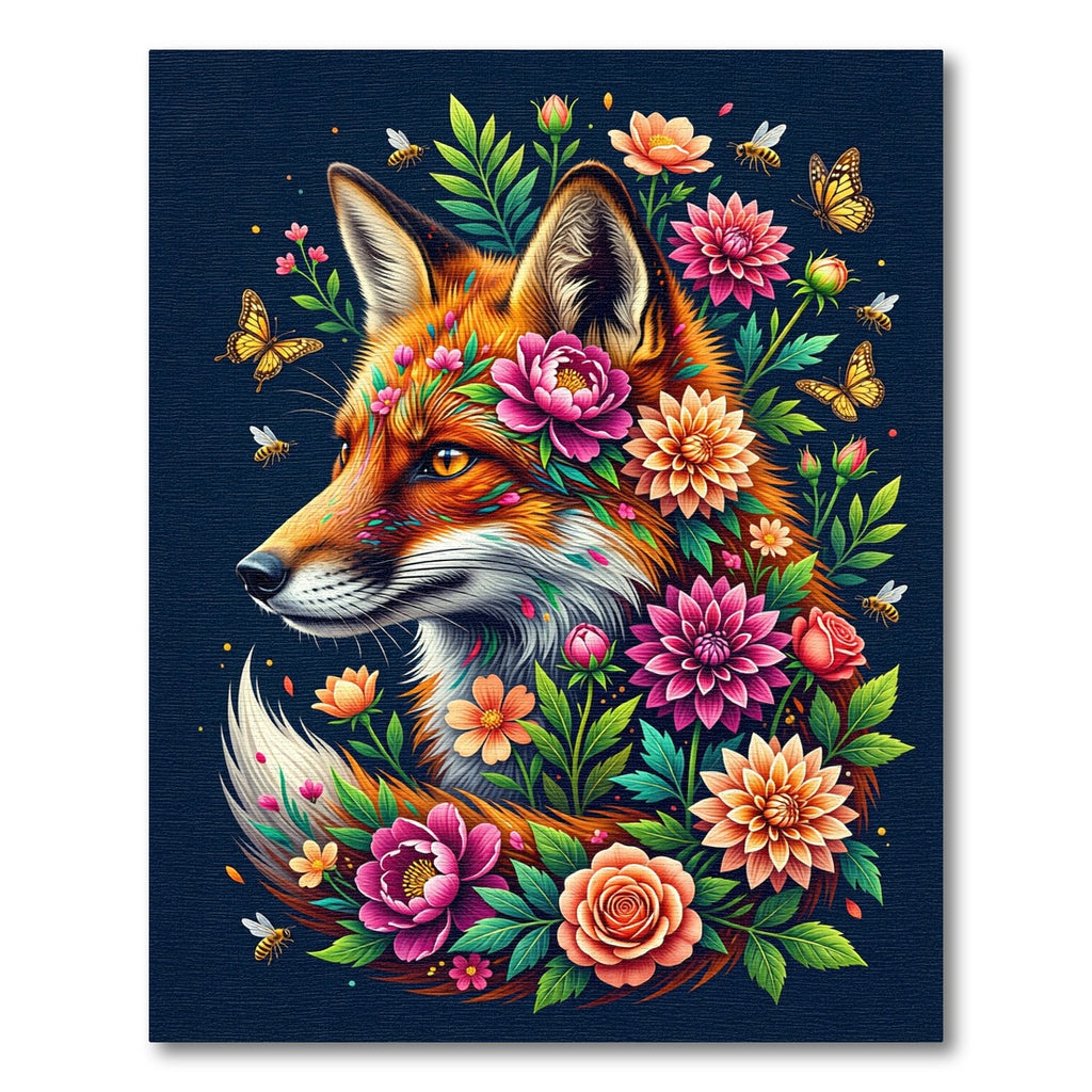 Vibrant Fox Floral Botanical Illustration Rug