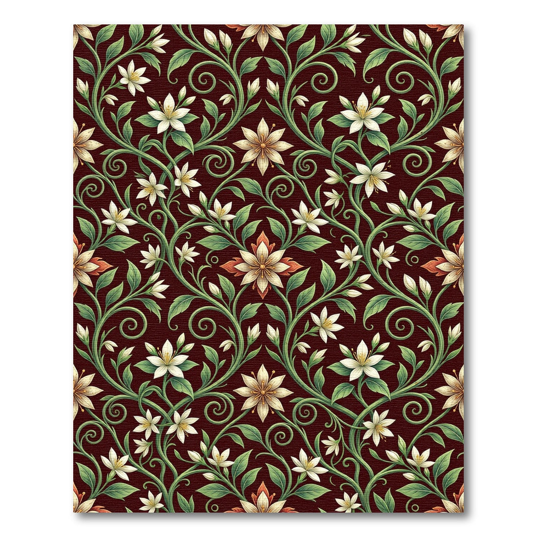 Elegant Burgundy Floral Vine Botanical Rug