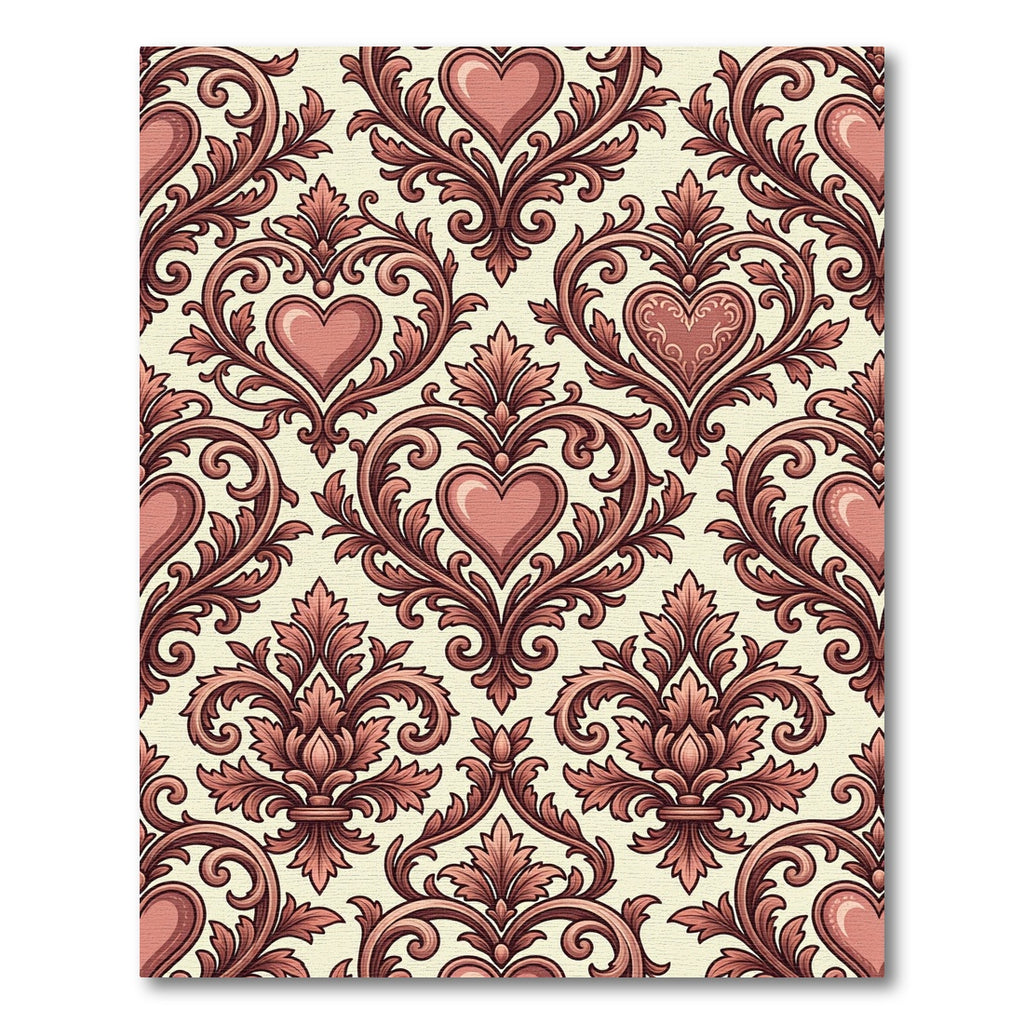 Romantic Damask Heart Scroll Crimson Accent Rug