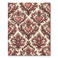 Romantic Damask Heart Scroll Crimson Accent Rug