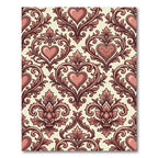 Romantic Damask Heart Scroll Crimson Accent Rug