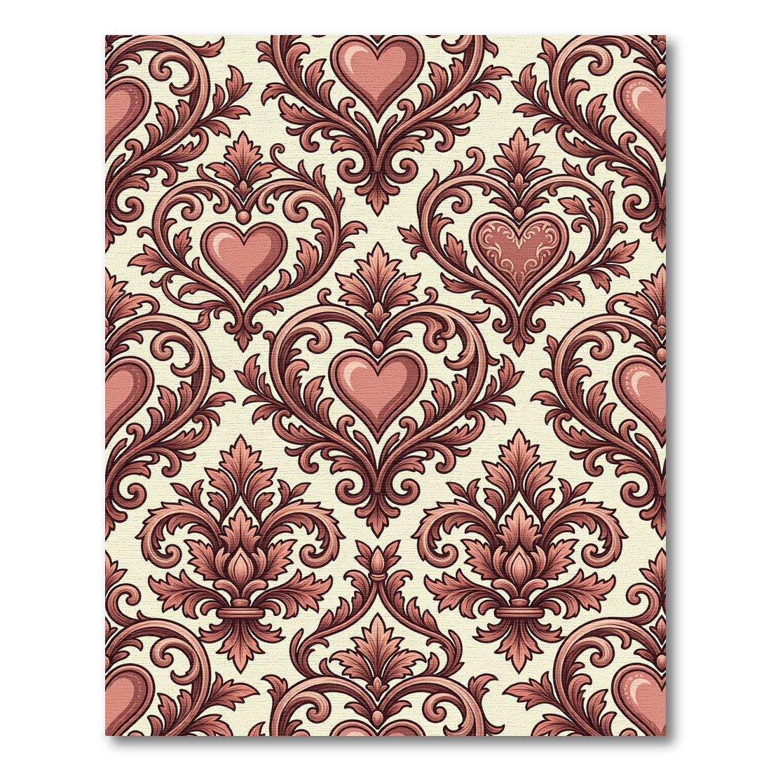 Romantic Damask Heart Scroll Crimson Accent Rug