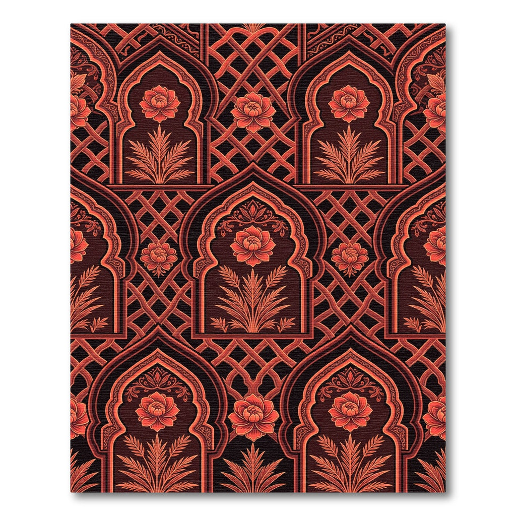Rich Red Arch Floral Lattice Rug