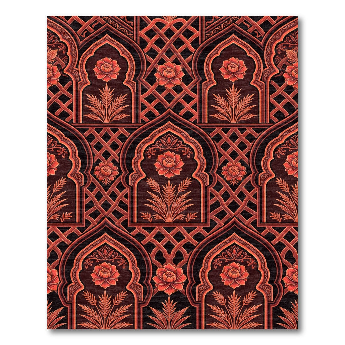 Rich Red Arch Floral Lattice Rug