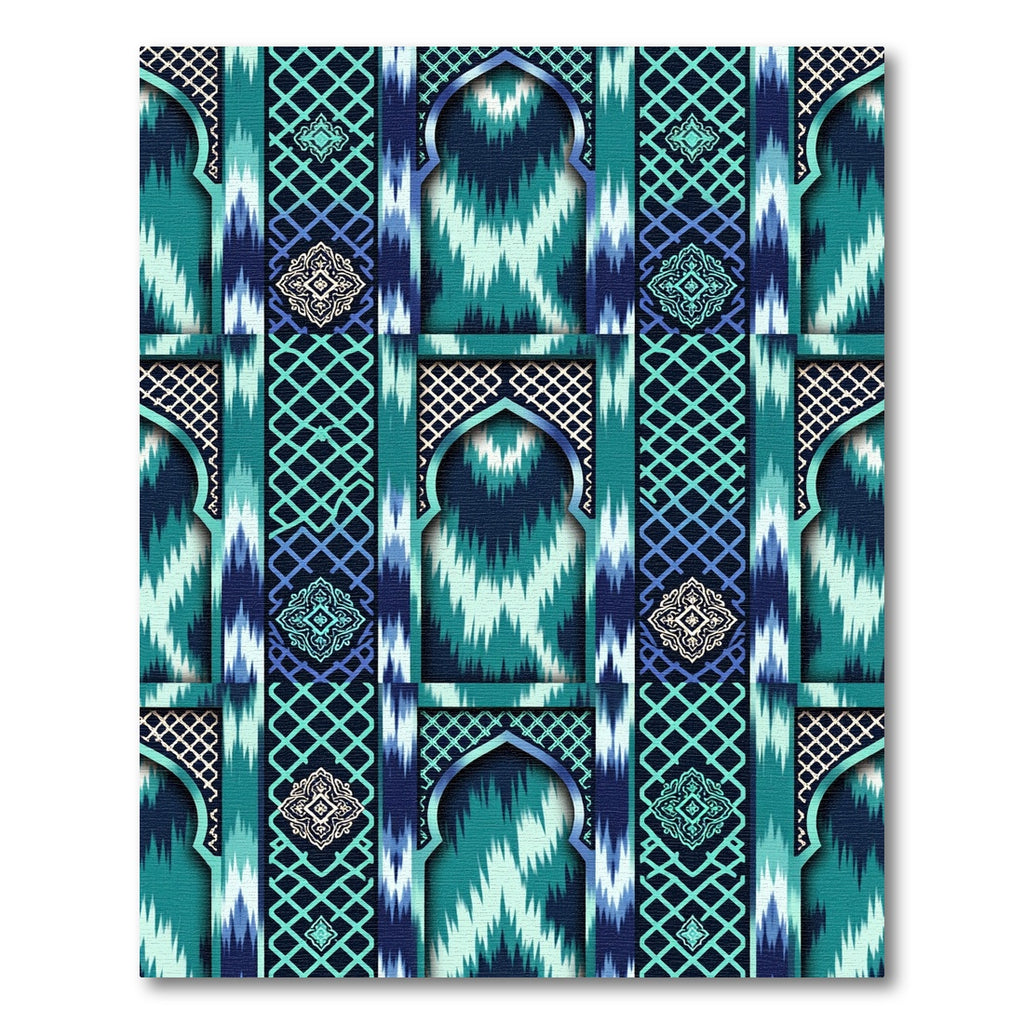 Teal Ikat Arch Lattice Geometric Rug