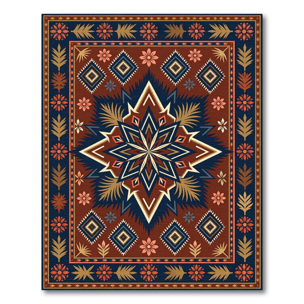 Earthy Geometric Star Floral Area Rug
