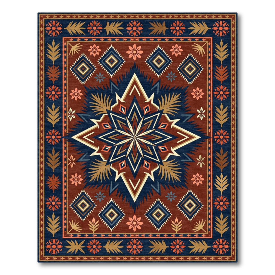 Earthy Geometric Star Floral Area Rug