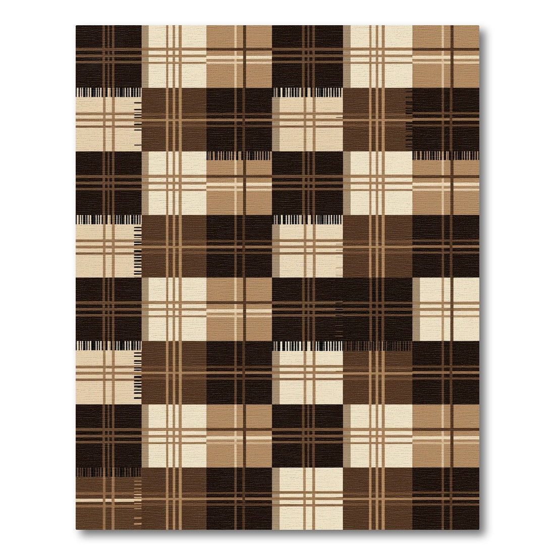 Brown Tan Plaid Grid Composition Rug