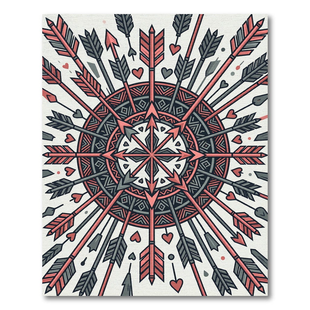 Geometric Arrow Medallion in Coral Gray Rug