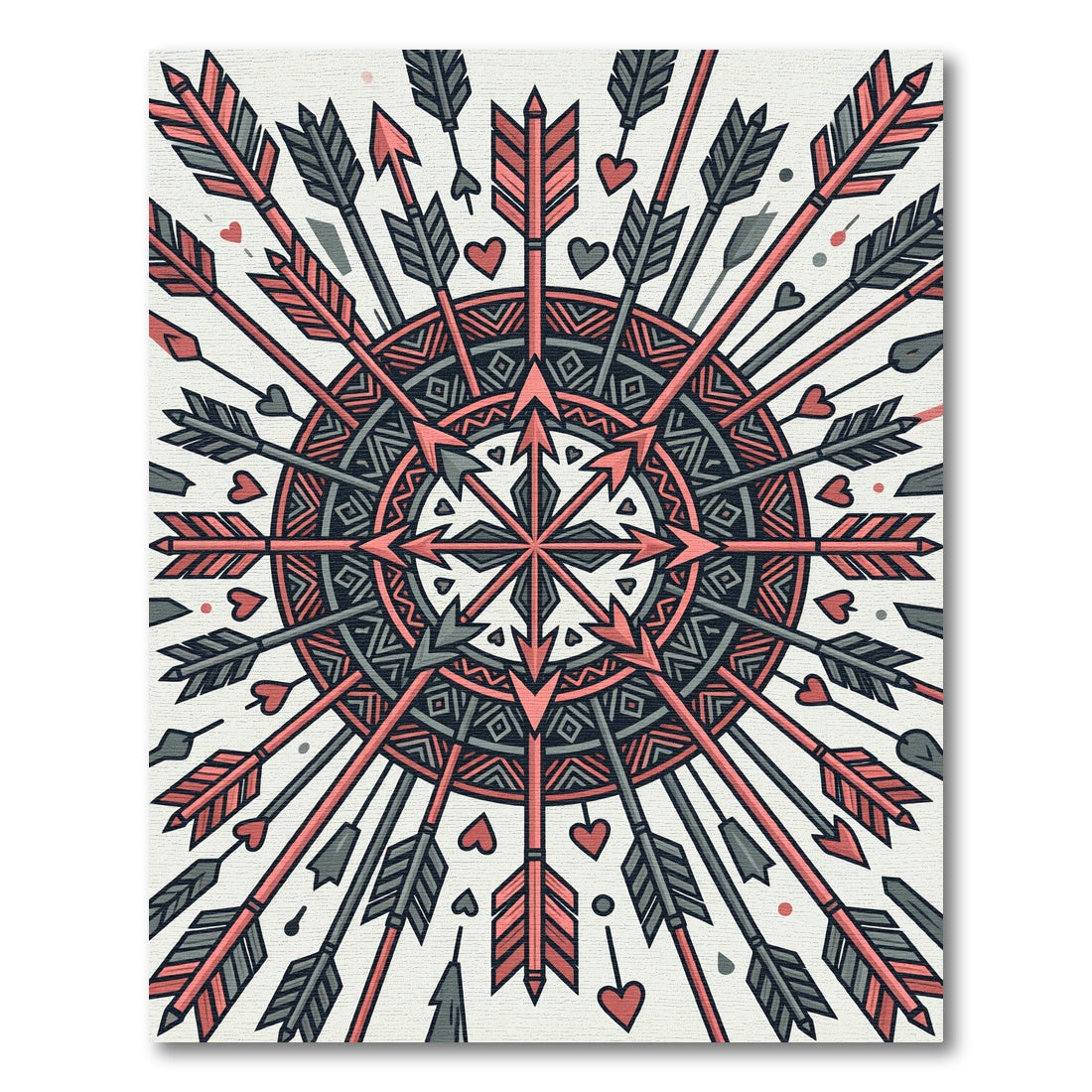 Geometric Arrow Medallion in Coral Gray Rug