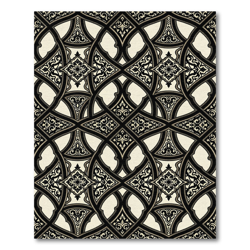 Ornate Monochrome Damask Lattice Scroll Rug