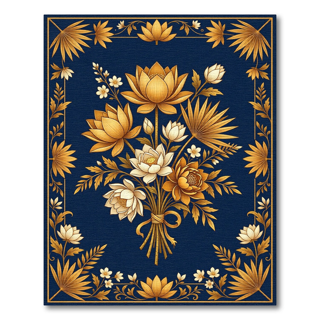 Gold Lotus Botanical Navy Accent Rug