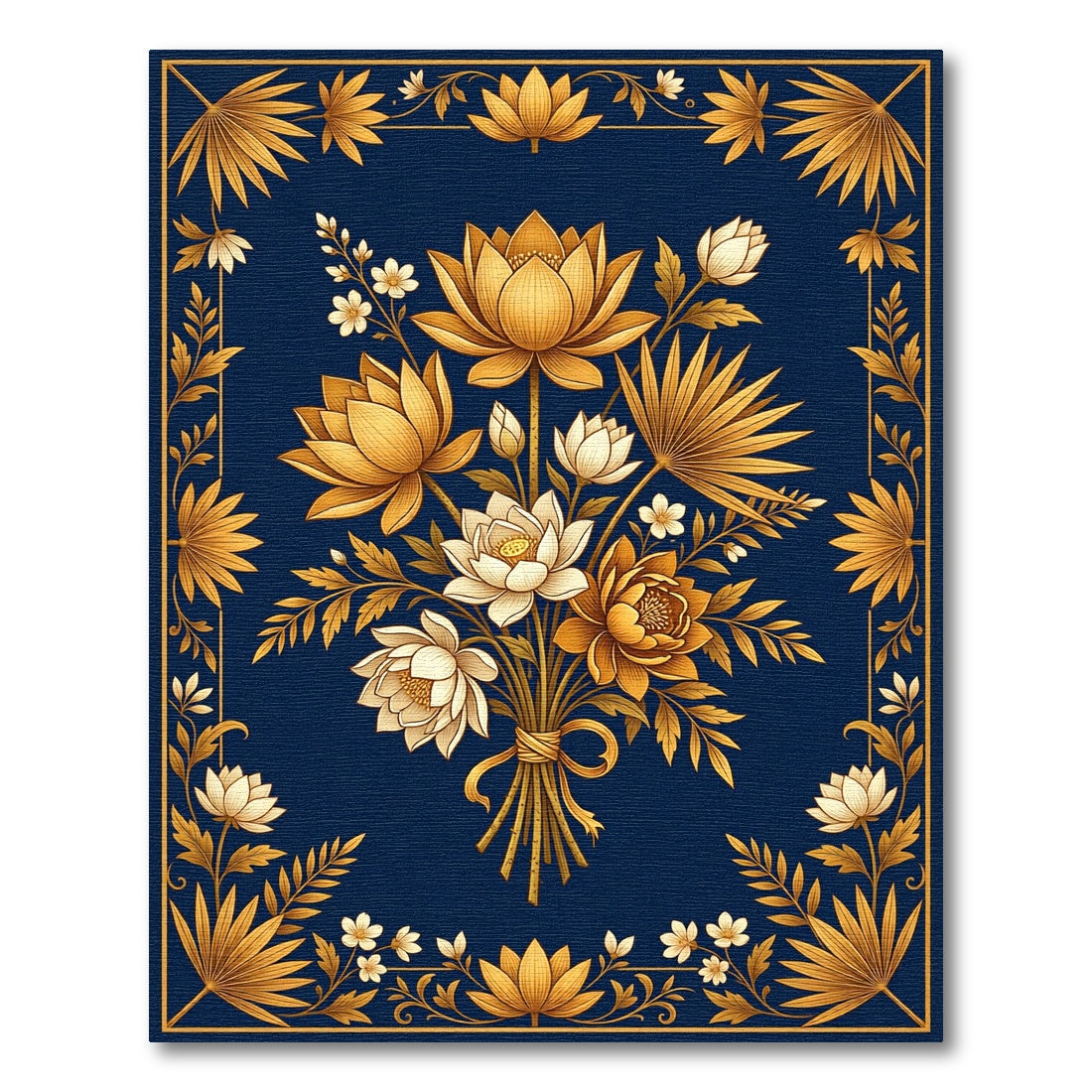Gold Lotus Botanical Navy Accent Rug