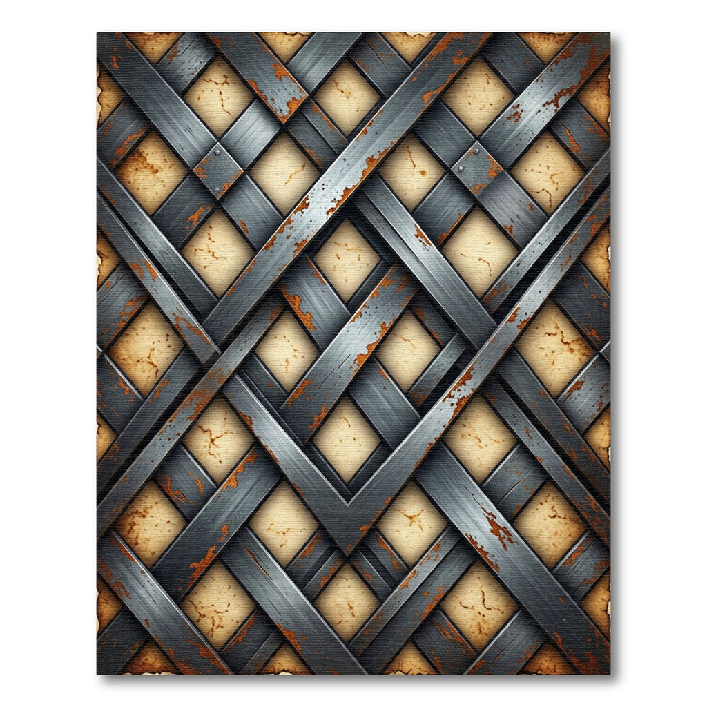 Industrial Gray Metal Lattice Grid Rug