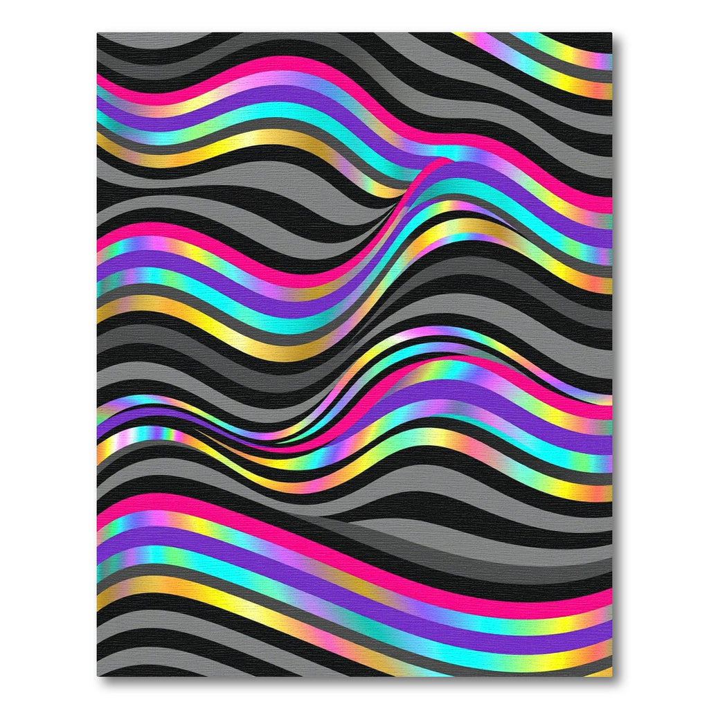 Vibrant Iridescent Wavy Rainbow Stripe Abstract Rug