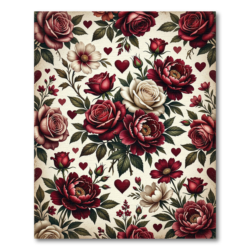 Romantic Crimson Rose and Heart Bouquet Rug