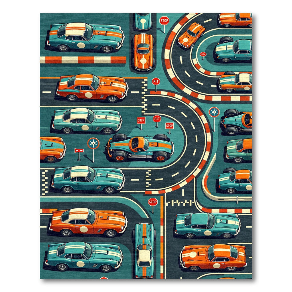 Retro Orange and Teal Racing Track Rug