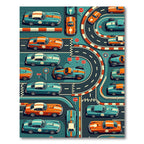 Retro Orange and Teal Racing Track Rug