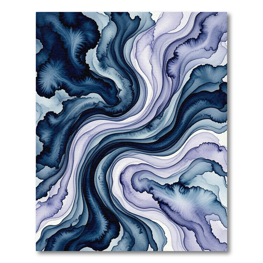 Fluid Navy and Lavender Abstract Wave Rug