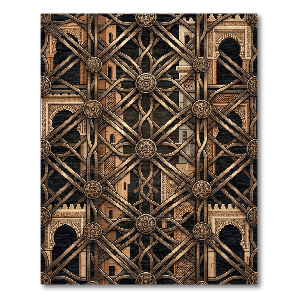 Bronze Geometric Lattice Architectural Filigree Rug