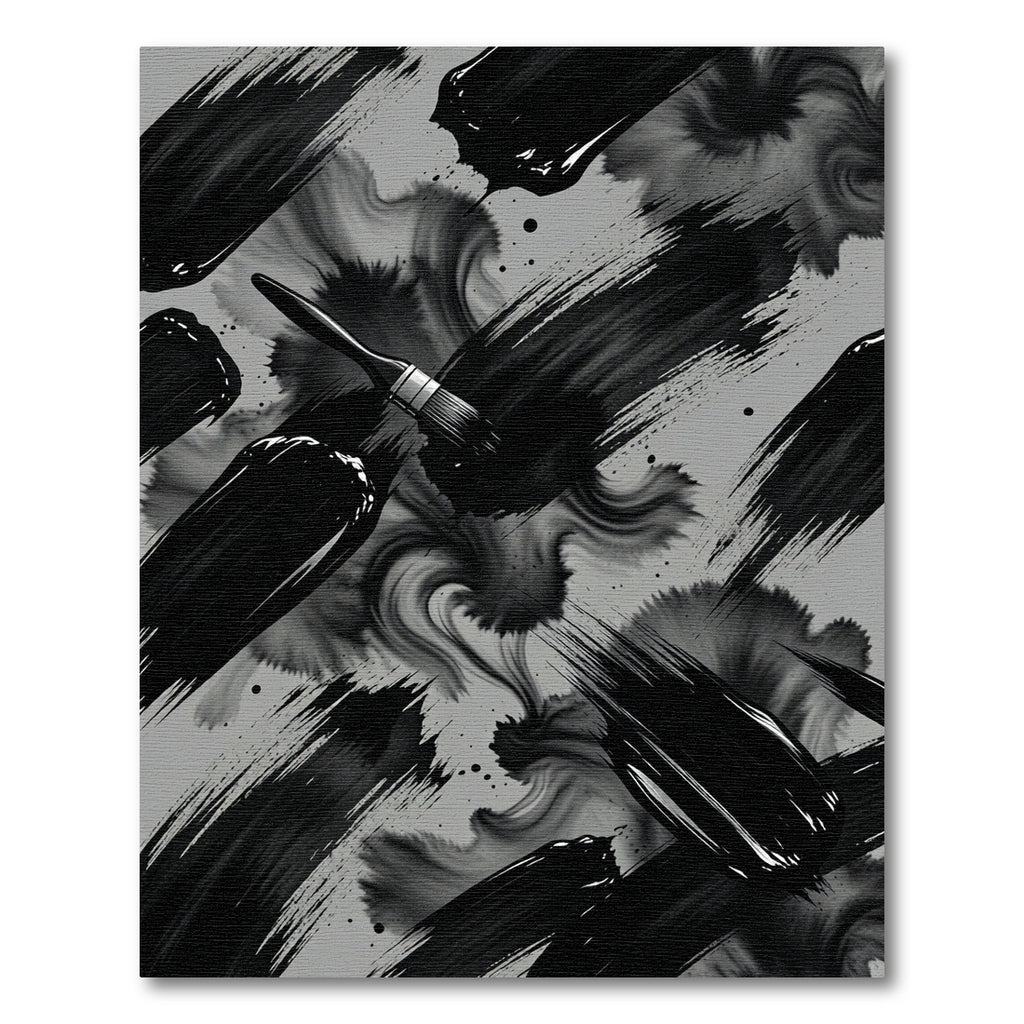 Monochrome Abstract Black Ink Swirl Rug