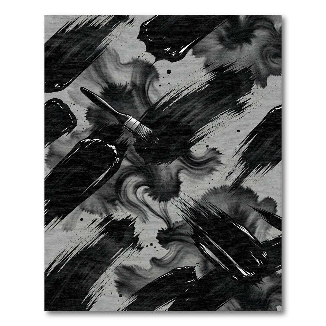 Monochrome Abstract Black Ink Swirl Rug