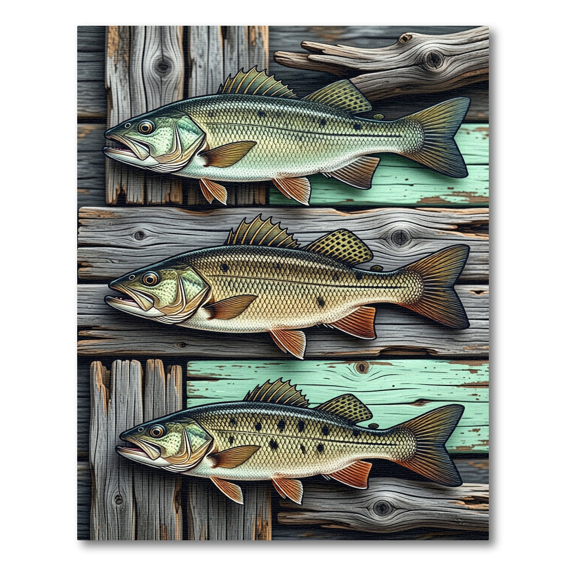 Rustic Three Fish Wood Plank Art Rug