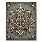 Ornate Gold Teal Mandala Art Rug