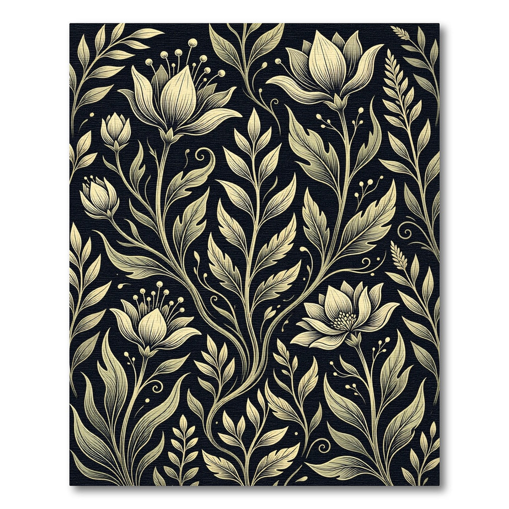 Elegant Gold Floral Botanical Silhouette Rug