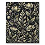 Elegant Gold Floral Botanical Silhouette Rug