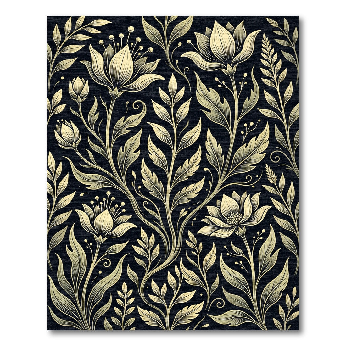 Elegant Gold Floral Botanical Silhouette Rug