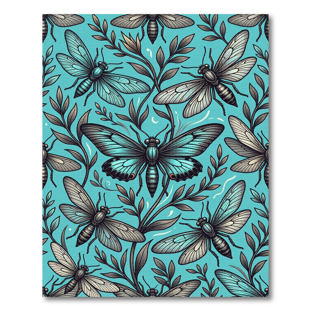 Turquoise Whimsical Winged Insect Meadow Rug