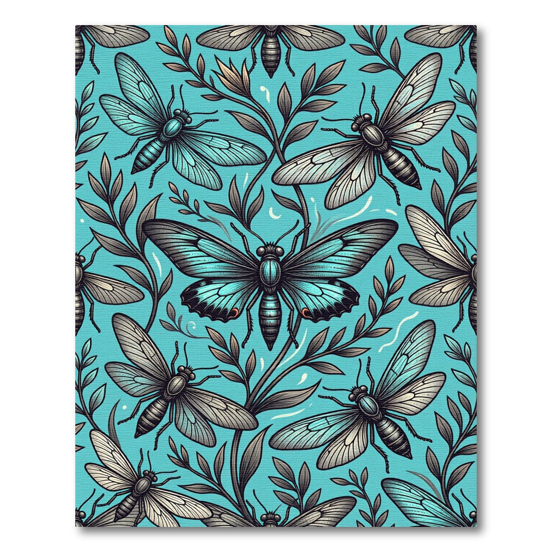 Turquoise Whimsical Winged Insect Meadow Rug