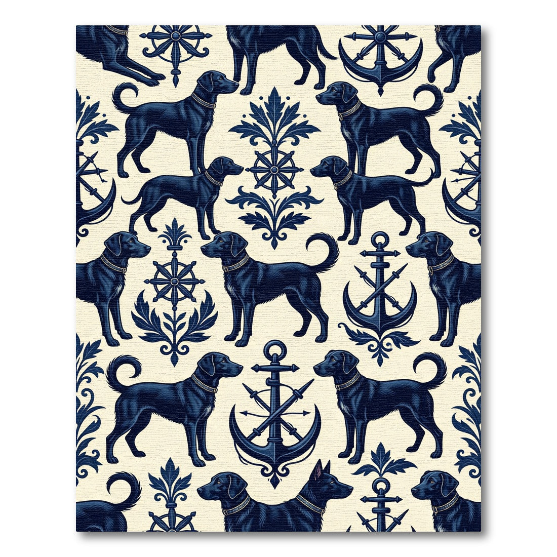 Classic Navy Black Lab Nautical Anchor Rug