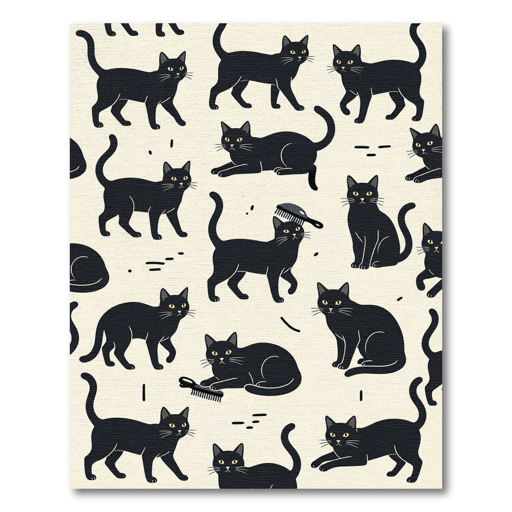 Whimsical Black Cat Minimalist Illustration Rug