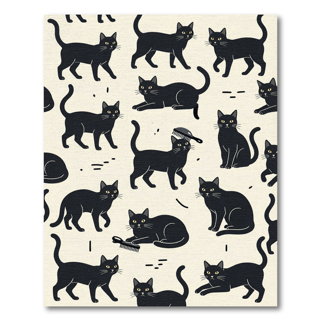 Whimsical Black Cat Minimalist Illustration Rug