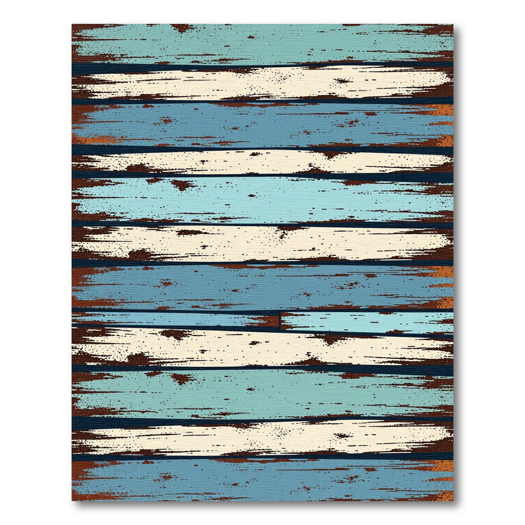 Distressed Blue and Cream Plank Stripe Rug