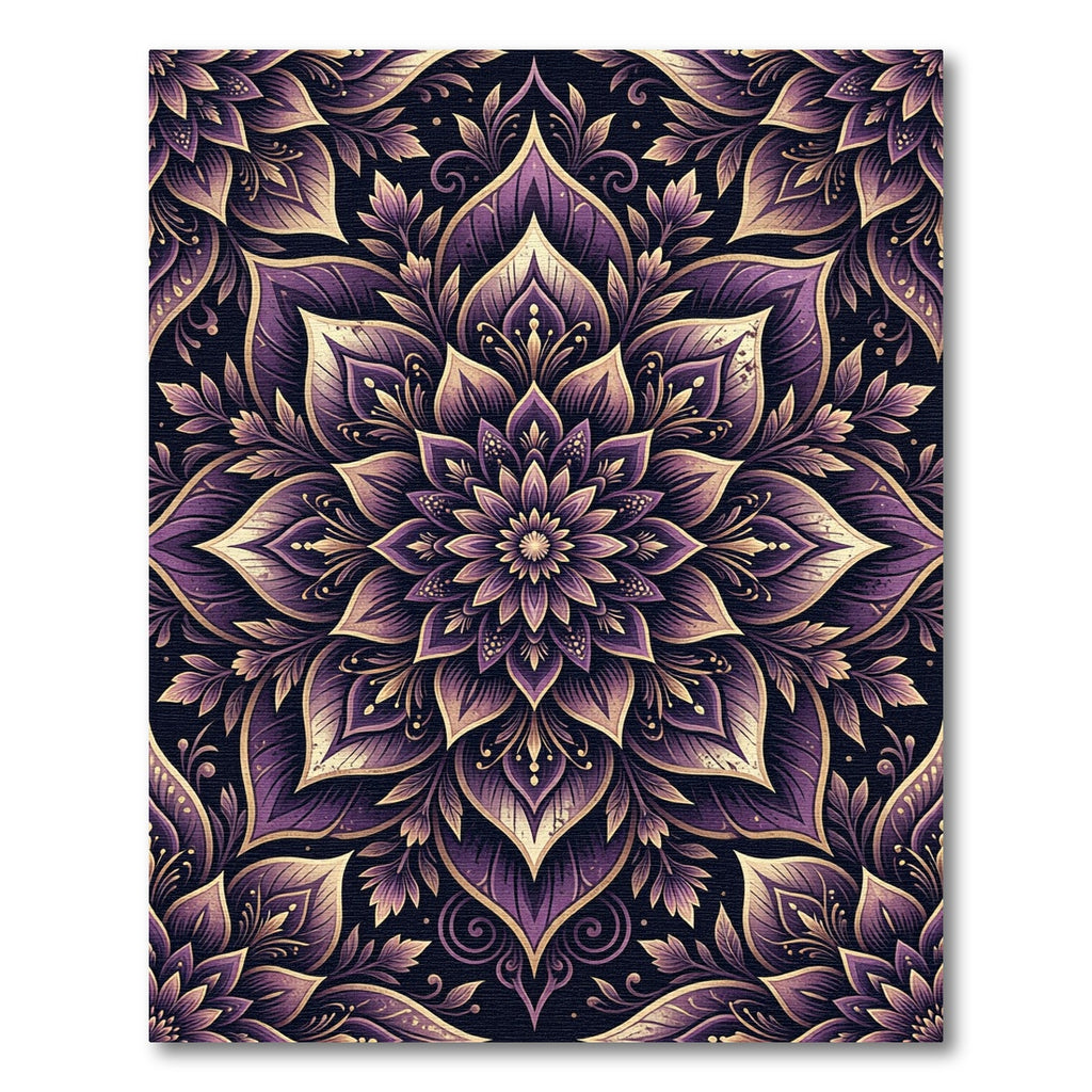 Elegant Deep Purple Floral Mandala Rug