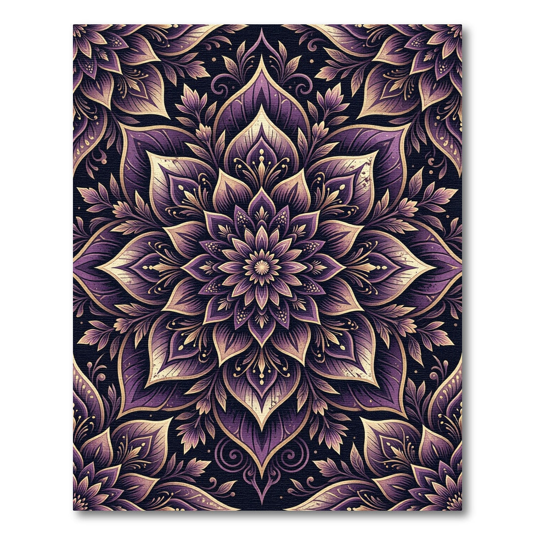 Elegant Deep Purple Floral Mandala Rug