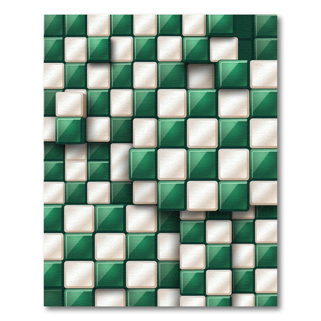 Green White Checkered 3D Squares Harmony Rug
