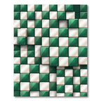 Green White Checkered 3D Squares Harmony Rug