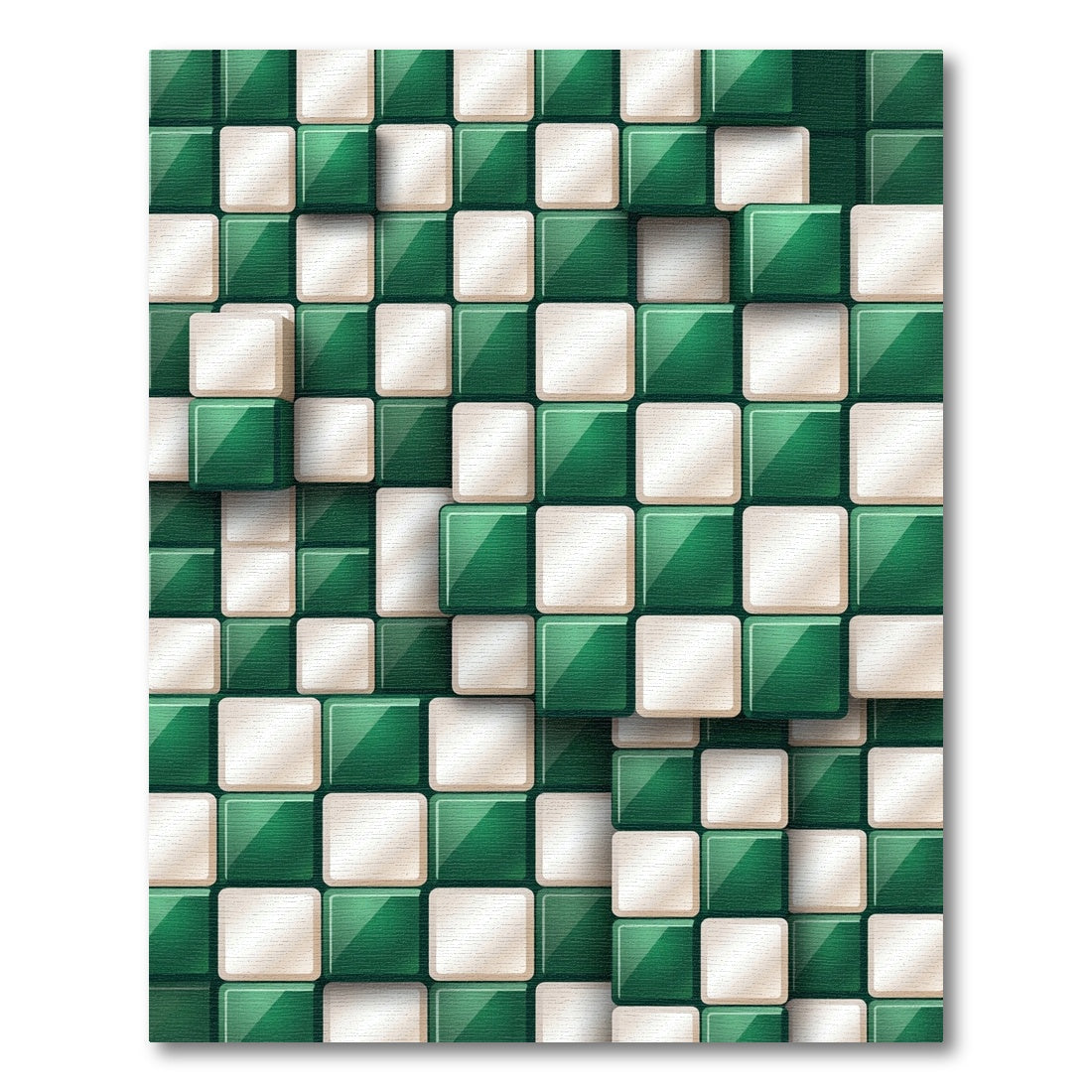 Green White Checkered 3D Squares Harmony Rug
