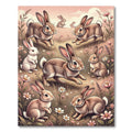 Whimsical Pastel Meadow Bunny Rabbit Scene Rug
