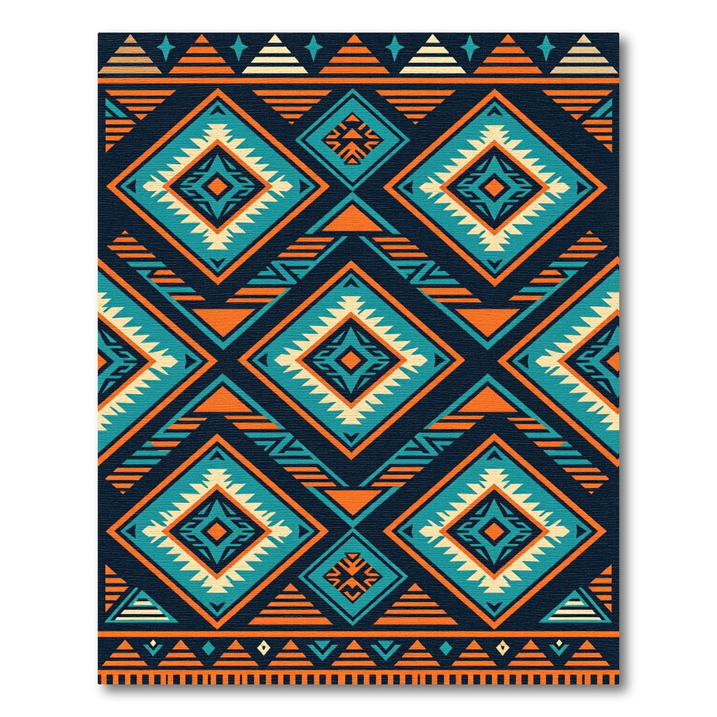 Teal Orange Diamond Tribal Geometric Rug