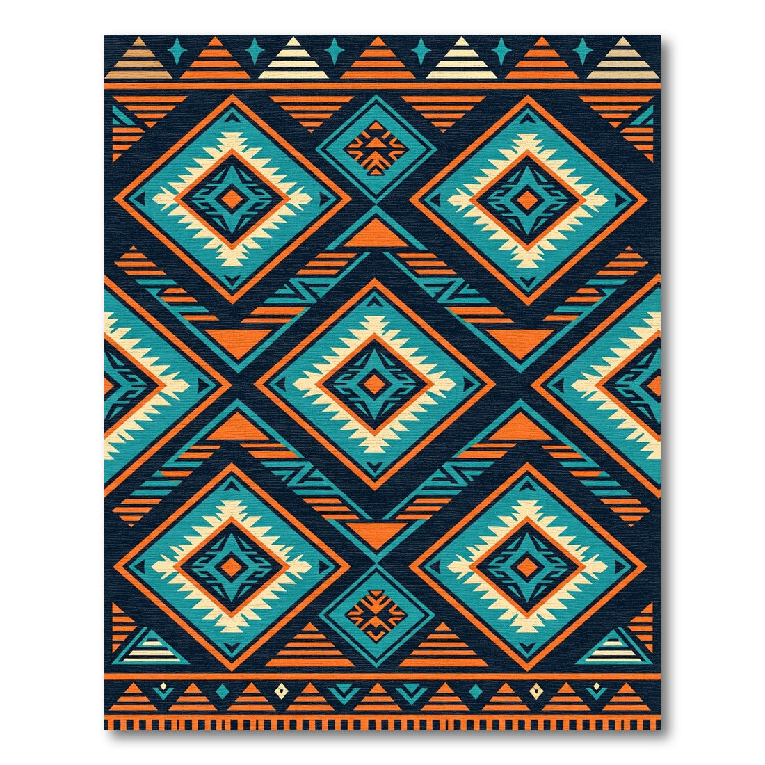Teal Orange Diamond Tribal Geometric Rug